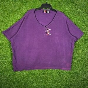 Vintage Mickey Unlimited Purple Waffle Knit Henley Top Minnie Mouse 26/28W